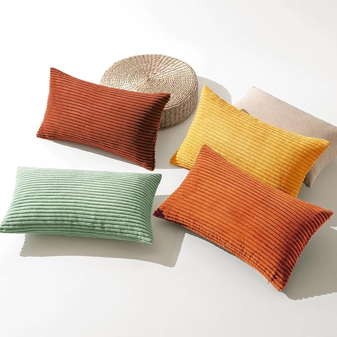 MIULEE Fall Decorative Throw Pillow Covers 12x20 Inch Set of 4, Vibrant Cushion Covers Vintage Retro Home Decor, Mix and Match Color Clash Design for Sofa Couch Bed Living Room Yellow Rust Green