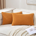 MIULEE Burnt Orange Throw Pillow Covers Soft Corduroy Decorative Set of 2 Boho Striped Pillowcases Farmhouse Home Decor for Thanksgiving Couch Bed Sofa Living Room 12x20 Inch