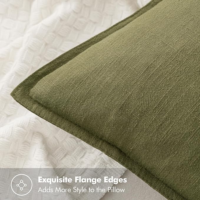 MIULEE Decorative Linen Pillow Covers 12x20 Inch Green Boho Farmhouse Neutral Couch Throw Pillows for Bed Pack of 2 Accent Outdoor Pillowcase Modern Sofa Cushion Livingroom Home Decor