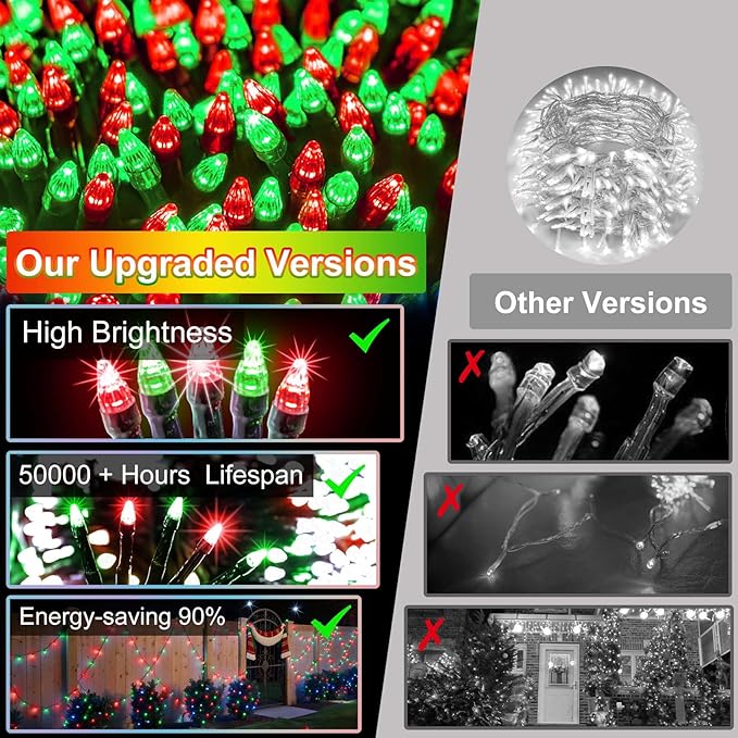 340 LED 90FT Christmas String Lights Outdoor, 12 Pro Modes and Timer Memory & Brightness, Plug in Waterproof Dark Green Wire Twinkle Light for for Xmas Yard Tree Wedding Party Decor (Red & Green)