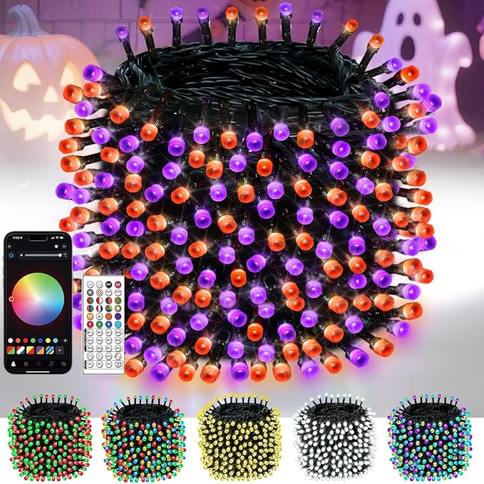 Smart Color Changing Halloween Lights, 206FT 600LED App Control RGB LED String Light with Remote & Timer, Music Sync Multiple Modes Twinkle Christmas Tree Light Waterproof Halloween Decorations