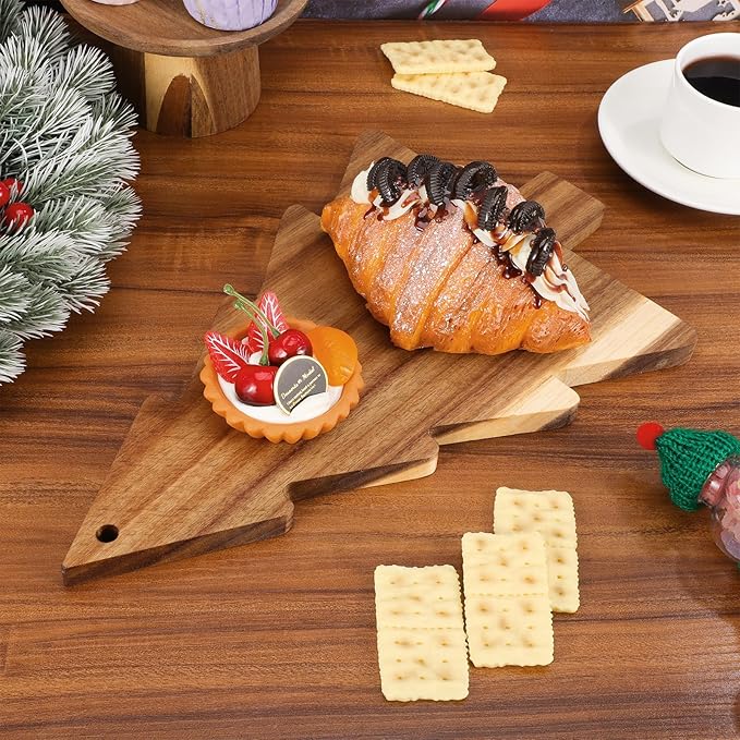 iplusmile Christmas Tree Cutting Board for Kitchen - Acacia Wood Charcuterie Board Platter Wine Holder - Tree Shaped Holiday Decor Block Cheese Serving Tray for Vegetables Fruit Salad Snack