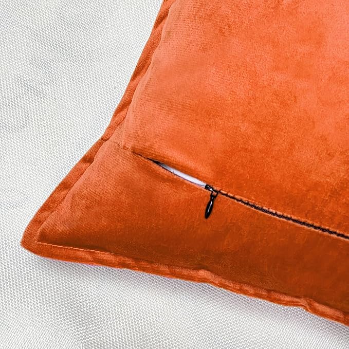 VAKADO Throw Pillow Covers 16x16 Set of 2 Burnt Orange Velvet Decor Decorative Couch Cushion Autumn Fall Euro Pillowcases with Fringe Home Bed Decoration for Sofa Bedroom Office