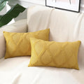 decorUhome Throw Pillow Covers 12x20 Inch Set of 2, Soft Plush Faux Fur Wool Lumbar Mustard Yellow Couch Pillow Covers, Decorative Neutral Pillow Cases for Bed Sofa Living Room Home Decor