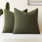 Foindtower Pack of 2, Curly Faux Fur Decorative Throw Pillow Covers Soft Fuzzy Plush Cushion Case with Zipper Cozy Pillowcase for Home Living Room Couch Bed Sofa 16 x 16 Inch, Moss Green