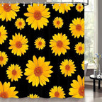 Black and Yellow Daisy Flower Shower Curtain, Rustic Farmhouse Botanical Waterproof Fabric with Hooks Set, 72x72 Inches