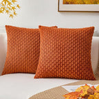 Kevin Textile Fall Pack of 2 Corduroy Decorative Throw Pillow Covers 22x22 Inch Soft Boho Striped Pillow Covers Modern Farmhouse Home Decor for Sofa Living Room Couch Bed Rust