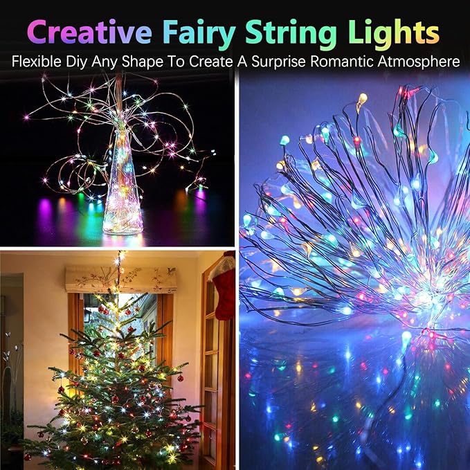 2 Pack Each 66Ft 200LED Battery Operated Fairy Lights with Remote, Waterproof Battery Christmas Twinkle Lights with Timer, String Light for Bedroom Christmas Decorations (Multicolor)