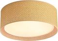 WINGBO 20" Modern 5-Light Flush Mount Ceiling Light Fixture with Fabric & Acrylic Double Drum Shade for Bedroom Living Room Dining Room Hallway Entryway, Brown