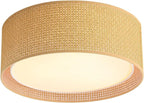 WINGBO 20" Modern 5-Light Flush Mount Ceiling Light Fixture with Fabric & Acrylic Double Drum Shade for Bedroom Living Room Dining Room Hallway Entryway, Brown