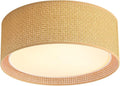 WINGBO 15.7" Modern 3-Light Flush Mount Ceiling Light Fixture with Fabric & Acrylic Double Drum Shade for Bedroom Living Room Dining Room Hallway Entryway, Brown