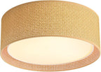 WINGBO 15.7" Modern 3-Light Flush Mount Ceiling Light Fixture with Fabric & Acrylic Double Drum Shade for Bedroom Living Room Dining Room Hallway Entryway, Brown