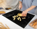 Glass Cutting Board 20”x16”: Tempered Glass Kitchen Counter Protector - Durable- Scratch-Resistant, Heat-Proof - Design 1 - Black Marble Effect