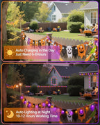 LORRYTE 2-Pack 100 LED 64FT Purple and Orange Solar Halloween Lights, Outdoor Waterproof Solar Globe String Lights with 8 Lighting Modes, Halloween Outdoor Decorations for Garden Party