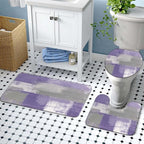 Lnond 4Pcs Purple Bathroom Shower Curtain Sets with Rugs, Purple and Grey Painting Art Bathroom Sets with Shower Curtain and Rugs and Accessories