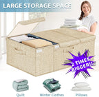Deep Under Bed Storage Container, 10" Tall Height Underbed Box Bin with Lids 31" Long Large Basket for Under Bed, Bedroom, Dorms, Clothes, Bed sheets, Blankets, 2 Pack, Beige