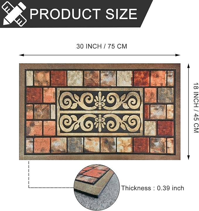CHICHIC Door Mat Welcome Mat 18x 30 Inch Front Door Mat Outdoors for Home Entrance Outside Entry Way Doormat, Heavy Duty Non Slip Rubber Back Low Profile, Brick