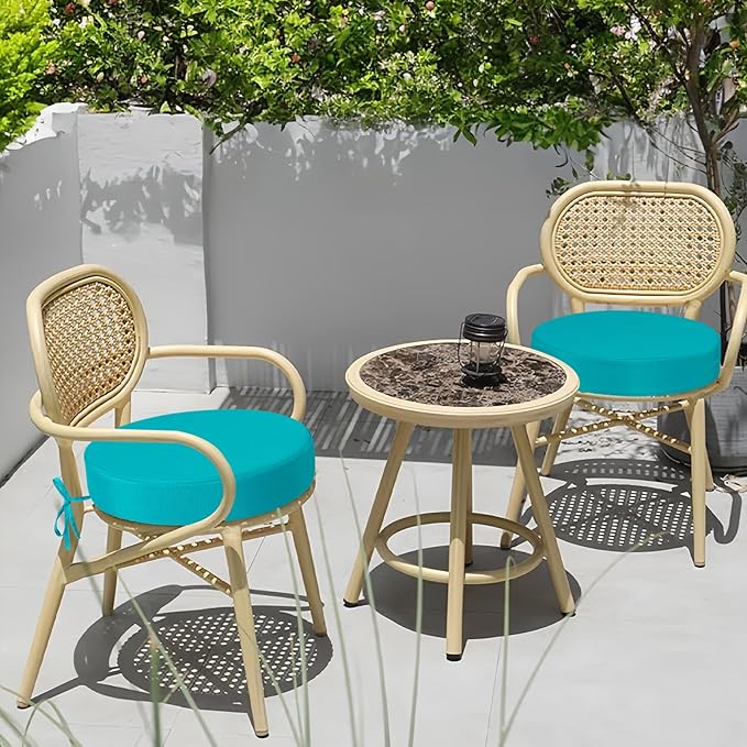 idee-home Outdoor Bistro Chair Cushions, 15”x15”x 3” Thick Outdoor Round Seat Cushions Set of 2 with Ties, Waterproof Round Patio Furniture for Garden
