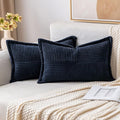 MIULEE Decorative Lumbar Throw Pillow Covers for Couch Bed Livingroom 12x20 Inch Set of 2 Navy Blue Boho Accent Throw Pllows Broadside Striped Patchwork Soft Corduroy Summer Coastal Pillowcases