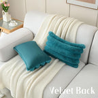 FUTEI Teal Decorative Throw Pillow Covers 12x20 Inch Set of 2, Square Soft Faux Rabbit Fur Big Striped Cushion Cover,Home Decor for Couch Sofa Bed Living Room