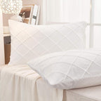 JAUXIO Diamond Pinch Pleated Crystal Velvet Pillowcases 2 Pack Solid Pintuck Throw Cushion Cover for Home Decor Hidden Zipper Closure (White, King)