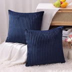 Simmore Decorative Throw Pillow Covers 22x22 Set of 2, Soft Natural Plush Flannel Double-Sided Fluffy Couch Pillow Covers for Sofa Living Room, Navy Blue
