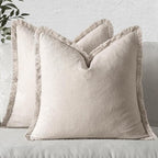 MIULEE Christmas Decorative Throw Pillow Covers Neutral Linen Fringe Fall Throw Pillows Set of 2 Natural Beige Boho Farmhouse Cushion Covers with Tassels for Couch Sofa Bed Home Decor 20x20 Inch