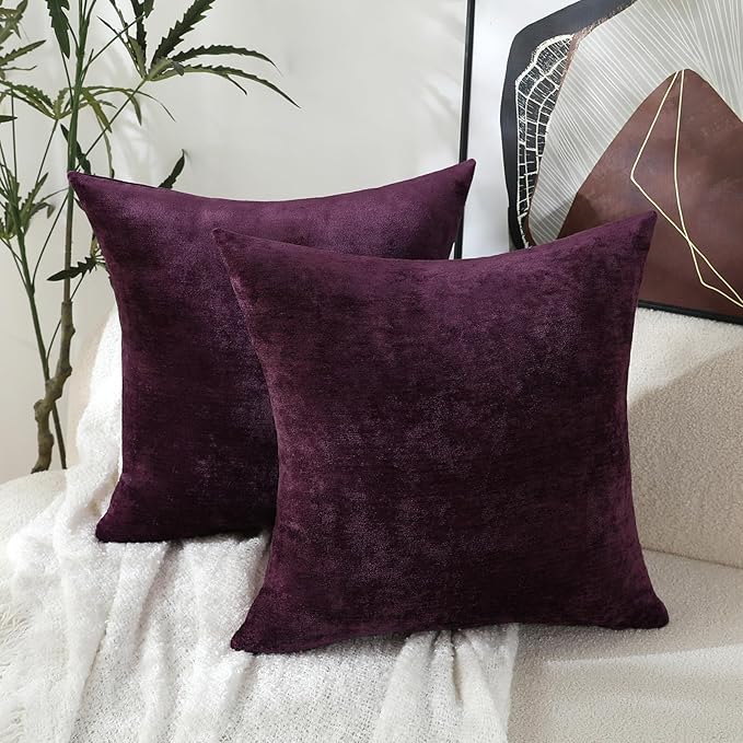 Jeneoo Plum Purple Decorative Throw Pillow Covers Soft Chenille Comfy Lumbar Couch Cushion Cases for Living Room Sofa Decor (Set of 2, 12 x 20 Inches)