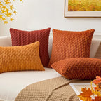 Kevin Textile Fall 2 Packs Boho Decorative Throw Pillow Covers 20x20 Inch for Living Room Couch Bed Sofa Rustic Modern Farmhouse Home Decor Soft Corduroy Square Cushion Case, Rust