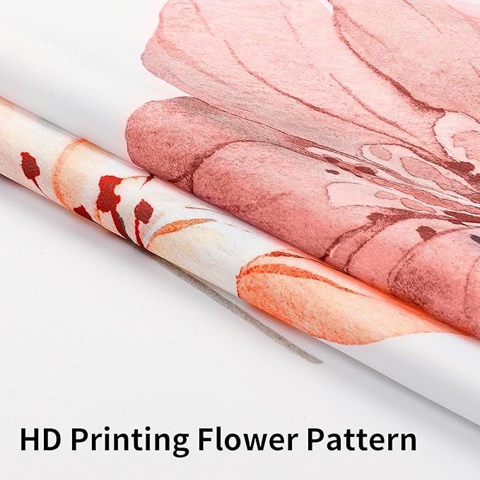 QiyI Flower Shower Curtain with Snap in Liner, Pink Watercolor Floral Cloth for Bathroom, No Hook Shower Curtains with Mesh Top Window, Fabric Waterproof Bathroom Set, 72 x 75 Inch