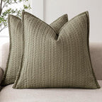 Foindtower Set of 2 Decorative Cotton Waffle Weave Throw Pillow Covers Euro Shams Cushion Covers Accent European Pillowcase for Bed Couch Sofa Bedroom Living Room Home Decor 26×26 Inch Olive Green