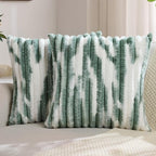 FUTEI Dark Green Decorative Throw Pillow Covers 20x20 Inch Set of 2,Soft Tie-Dye Faux Rabbit Fur Striped Texture Cushion Case, Modern Home Decor for Couch Bed Living Room