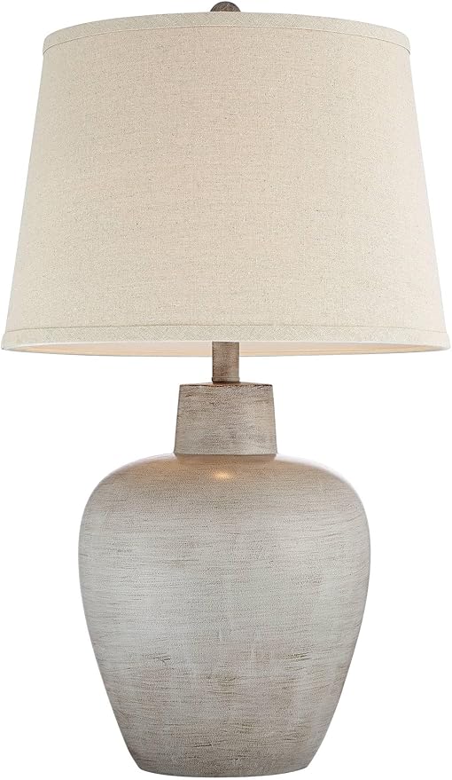 Regency Hill Glenn 27" Tall Urn Natural Cottage Southwestern Table Lamps Set of 2 WiFi Smart Socket Gray Terra Cotta Living Room Bedroom Bedside Nightstand House Office Home Reading Beige Shade