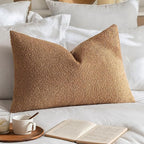 MIULEE Textured Boucle Throw Pillow Cover Brown Accent Solid Lumbar Pillow Case Decorative Vintage Soft Pack of 1 Couch Cushion Mid Century Chair Sofa Bedroom Livingroom Home Decor,24x16 Inch