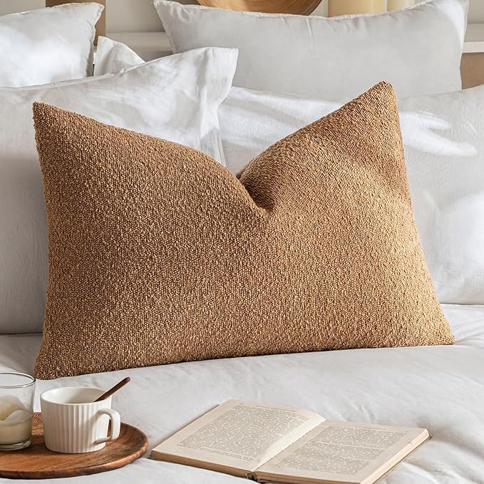 MIULEE Textured Boucle Throw Pillow Cover Brown Accent Solid Lumbar Pillow Case Decorative Vintage Soft Pack of 1 Couch Cushion Mid Century Chair Sofa Bedroom Livingroom Home Decor,24x16 Inch