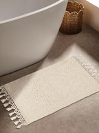 Savi Home Cotton Woven Jacquard Bathroom Rug, Woven Fringe Bathroom Mats, 100% Cotton, Non - Slip Bath Mat, Durable Thick Bath Mat 20”x38” with Fringes, Ivory