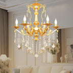 Luxury Gold Crystal Chandelier, 24" Vintage K9 Crystal Pendant Light with 6 Lights, Antique Brass Finish Ceiling Light Fixture with Scrolled Arms for Dining Room Living Room Foyer Villa Hotel