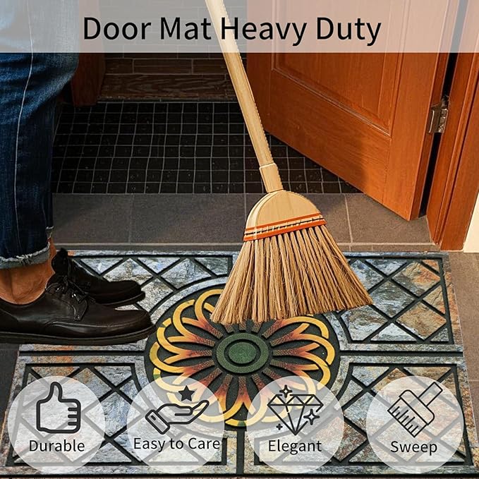 Door Mat Welcome Mat, Heavy Duty Door Mat 17.7 x 29.5 Inch Front Rug Doormat for Outdoor Entrance Home Non-Slip Rubber Rug for Front Door, Outside, Entryway, Patio (Flower)