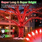 750 LED 240FT Christmas String Lights Outdoor, 12 Pro Modes and Timer Memory & Brightness, Plug in Outdoor Waterproof Clear Wire Twinkle Light for for Xmas Yard Tree Wedding Party Decor (Red)