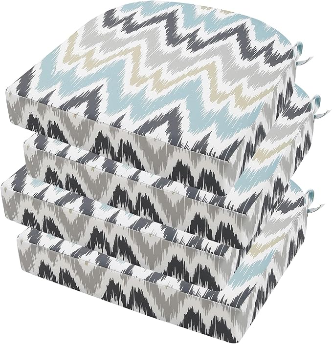 idee-home Outdoor Chair Cushions Set of 4, Thick 19" x 19" x 3" Outdoor Seat Cushions Patio Furniture Waterproof with Ties, Dining Pads