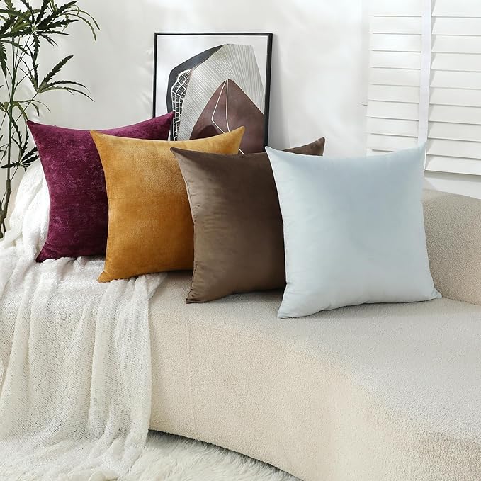 Jeneoo Plum Purple Decorative Throw Pillow Covers Soft Chenille Comfy Square Couch Cushion Cases for Living Room Sofa Decor (Set of 2, 16 x 16 Inches)