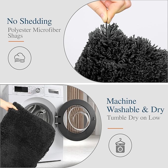 Walensee Large Bathroom Rug (24 x 36, Black) Extra Soft and Absorbent Shaggy Bath Mat Machine Washable Microfiber Non Slip Luxury Floor Mat