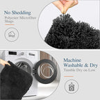 Walensee Contour Rug (20x24, Black) Non Slip Bath Mat for Bathroom Water Absorbent Soft Microfiber Shaggy Mat Machine Washable U Shape Toilet Rug