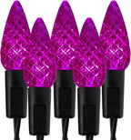 WATERGLIDE Halloween C6 String Lights, 33ft 100 LED Black Wire Fairy Lights with 29V Safe Adaptor, 8 Lighting Mode, Waterproof for Indoor Outdoor Patio Xmas Tree Party Decor, Purple