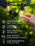 Brightech Ambience Pro Solar String Lights for Outside - Super Bright Remote Control Color Adjustable Outdoor String Light - Commercial Grade String, 15 Waterproof LED Bulbs for Patios, Camping - 48Ft