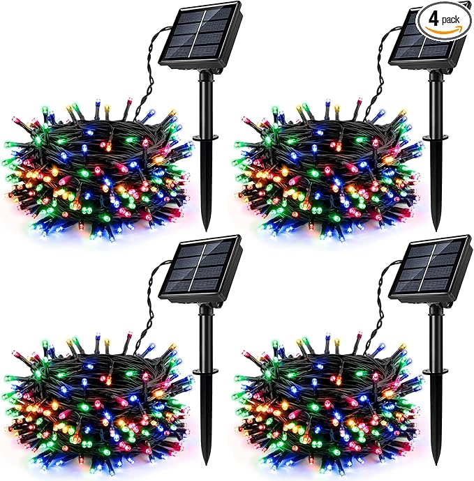 4Pack Solar String Lights for Outside, 400 LED Solar Christmas Lights Outdoor Waterproof with 8 Modes Solar Fairy Lights for Xmas Tree Party Wedding Garden Fence Decorations (Multicolor)