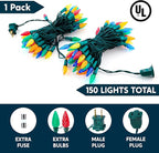 Joiedomi C6 LED Christmas String Lights,150 Count Strawberry Christmas Trees Lights, 50.6FT Connectable Multicolor for Indoor Outdoor Holiday Party Decor,Green Wire