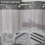 Furlinic Stall Size No Hook Shower Curtain with Snap in Liner,Waffle Weave Heavy Duty Fabric Bathroom Curtains with See Through Top Window,Waterproof & Machine Washable,Grey,36x72 Inch
