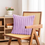 Double-Sided Faux Fur Plush Throw Pillow Covers 20x20 Set of 2 Fuzzy Striped Soft Cozy Pillowcase Luxury Decorative Pillows Square Fluffy Cushion Cover for Couch Bed Living Room,Purple