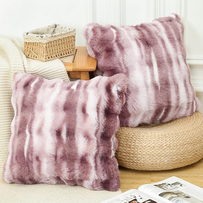 MADIZZ Pack of 2 Thick Plush Wool Throw Pillow Covers 22x22 Inch Pink Soft Neutral Decorative Throw Pillows Accent Boho Cushion Covers for Couch Sofa Bedroom Pillow Shell